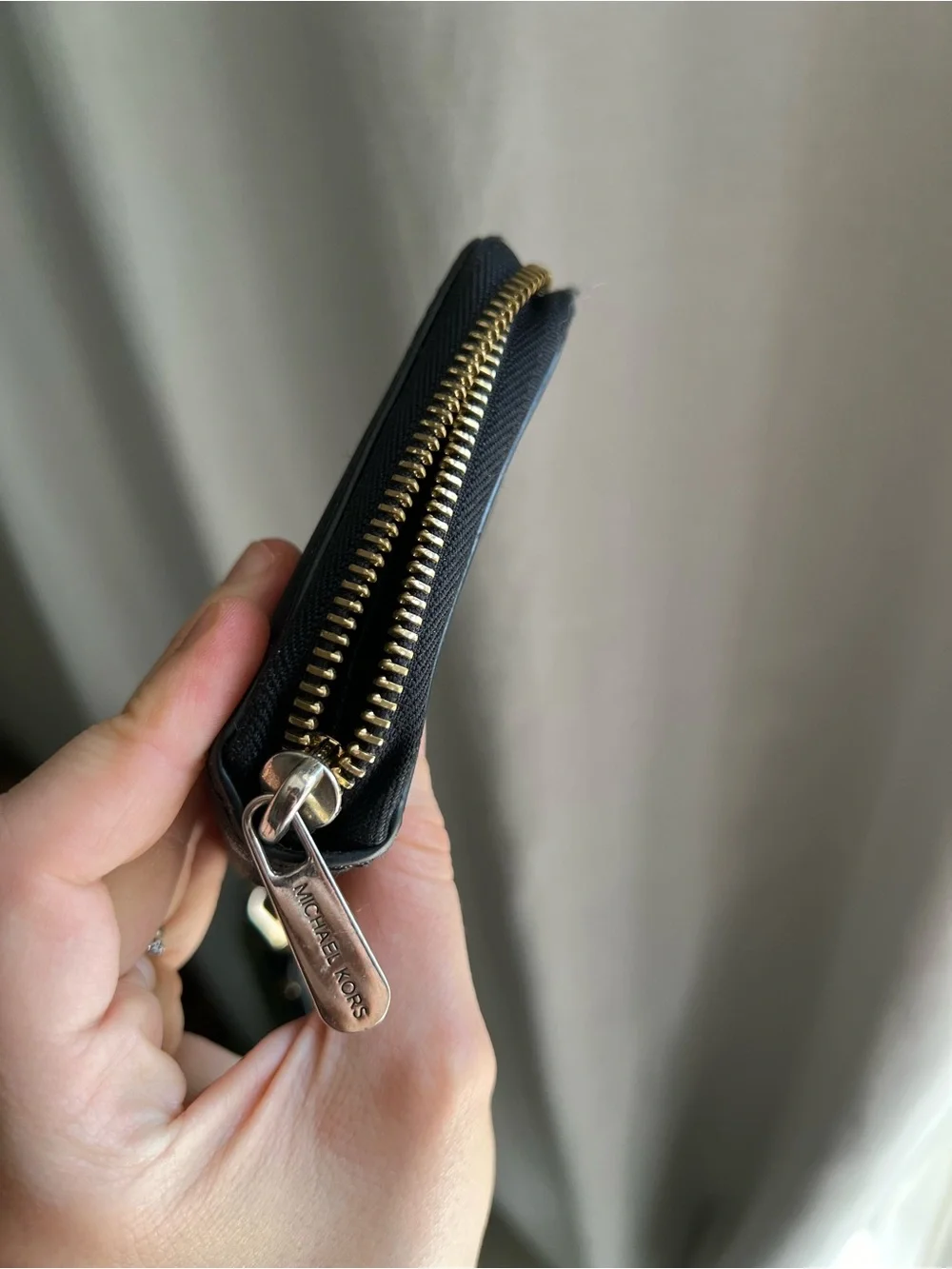 Michael Kors Black Saffiano Zip Wallet with Gold Logo